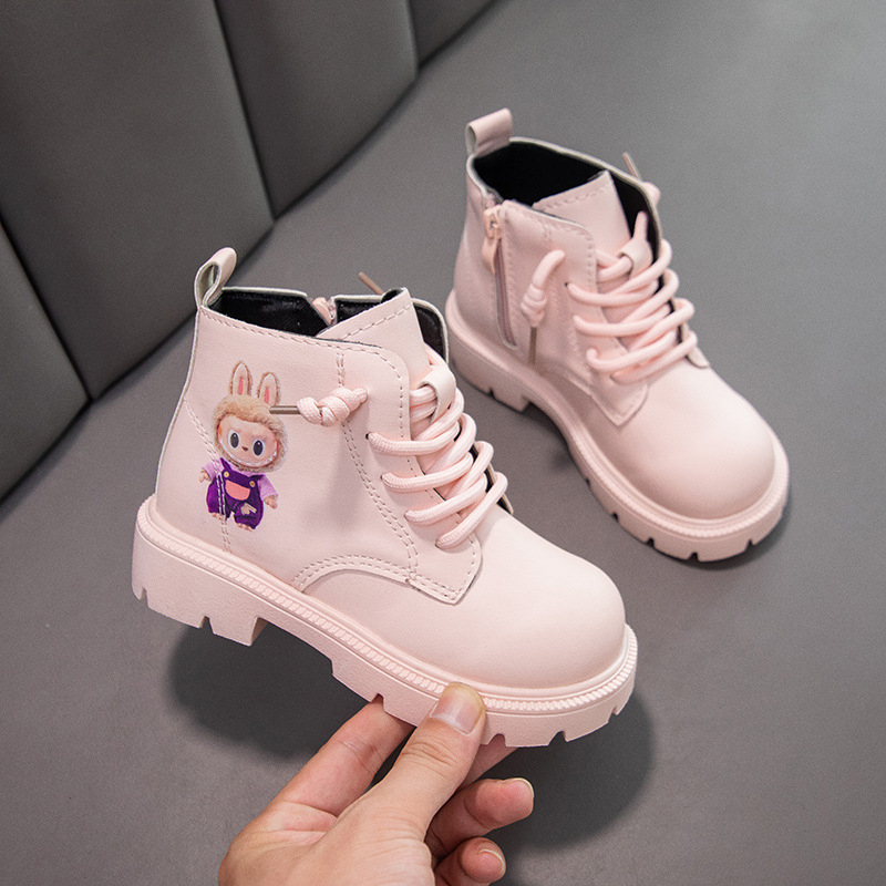 Ghete Martin pentru fete, model Cartoon, partea superioară din piele sintetică, talpă din cauciuc, gleznă joasă, fermoar lateral (toamna 2025)