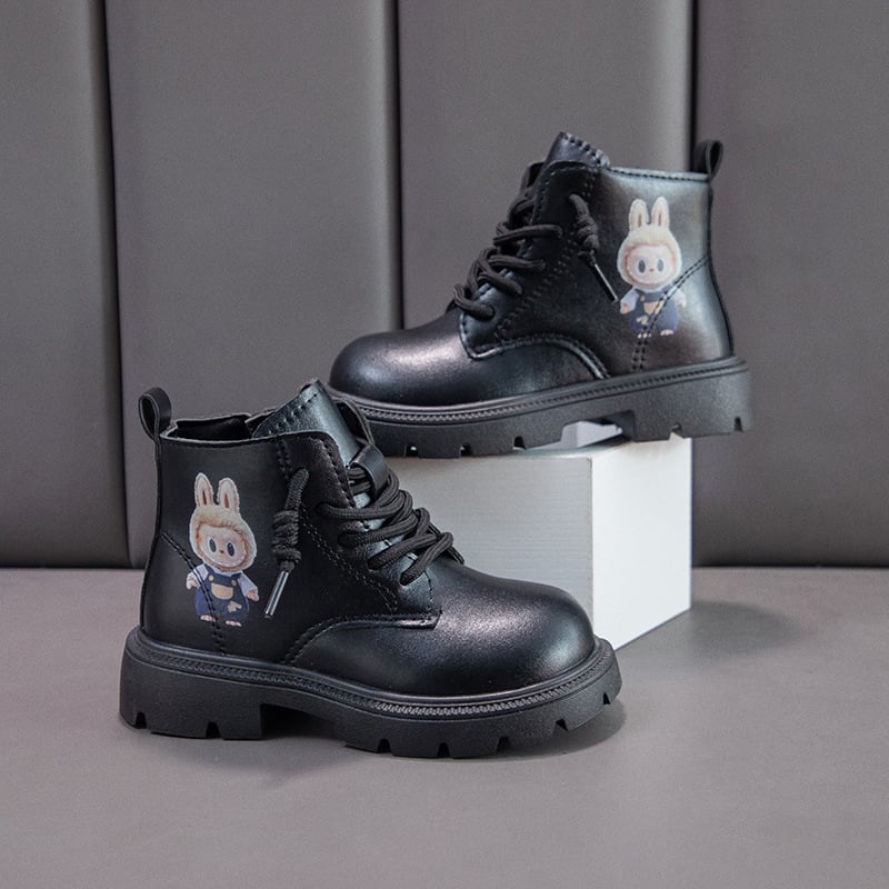 Ghete Martin pentru fete, model Cartoon, partea superioară din piele sintetică, talpă din cauciuc, gleznă joasă, fermoar lateral (toamna 2025)