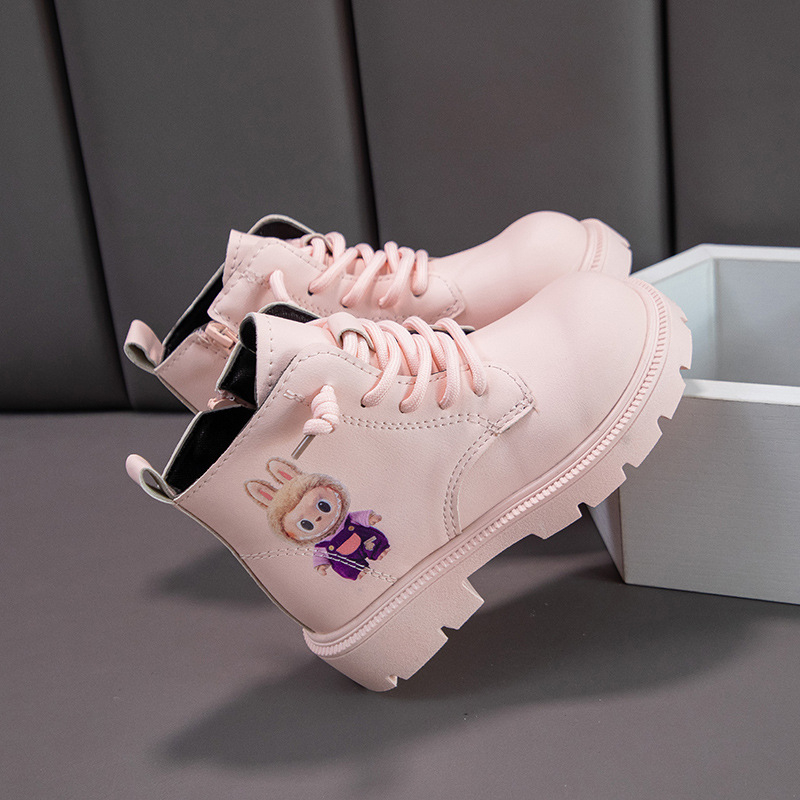 Ghete Martin pentru fete, model Cartoon, partea superioară din piele sintetică, talpă din cauciuc, gleznă joasă, fermoar lateral (toamna 2025)