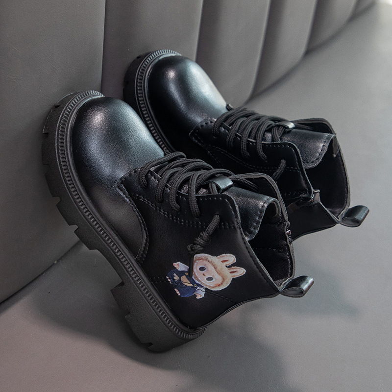 Ghete Martin pentru fete, model Cartoon, partea superioară din piele sintetică, talpă din cauciuc, gleznă joasă, fermoar lateral (toamna 2025)