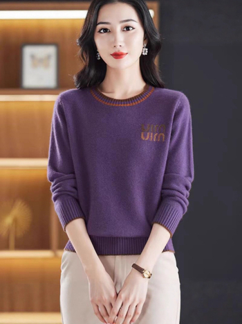 Pulover din lână pentru femei, gros, croială lejeră, guler semi-turtleneck, mâneci lungi, imprimeu text, toamna 2025