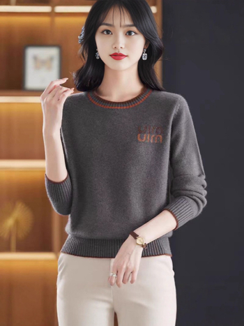 Pulover din lână pentru femei, gros, croială lejeră, guler semi-turtleneck, mâneci lungi, imprimeu text, toamna 2025