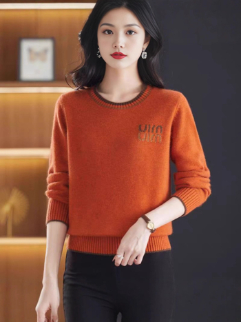 Pulover din lână pentru femei, gros, croială lejeră, guler semi-turtleneck, mâneci lungi, imprimeu text, toamna 2025