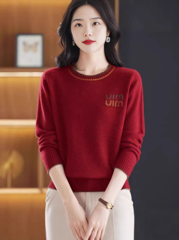 Pulover din lână pentru femei, gros, croială lejeră, guler semi-turtleneck, mâneci lungi, imprimeu text, toamna 2025