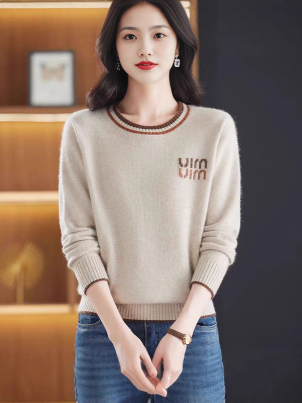 Pulover din lână pentru femei, gros, croială lejeră, guler semi-turtleneck, mâneci lungi, imprimeu text, toamna 2025