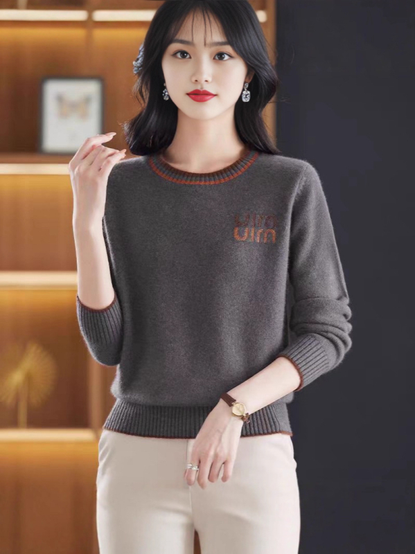 Pulover din lână pentru femei, gros, croială lejeră, guler semi-turtleneck, mâneci lungi, imprimeu text, toamna 2025