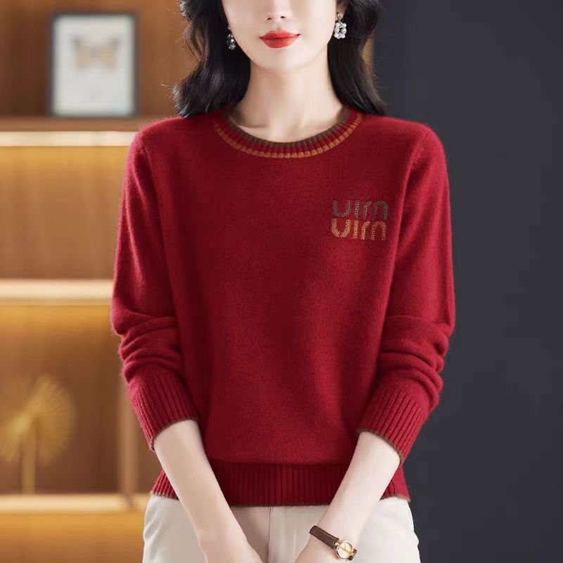 Pulover din lână pentru femei, gros, croială lejeră, guler semi-turtleneck, mâneci lungi, imprimeu text, toamna 2025