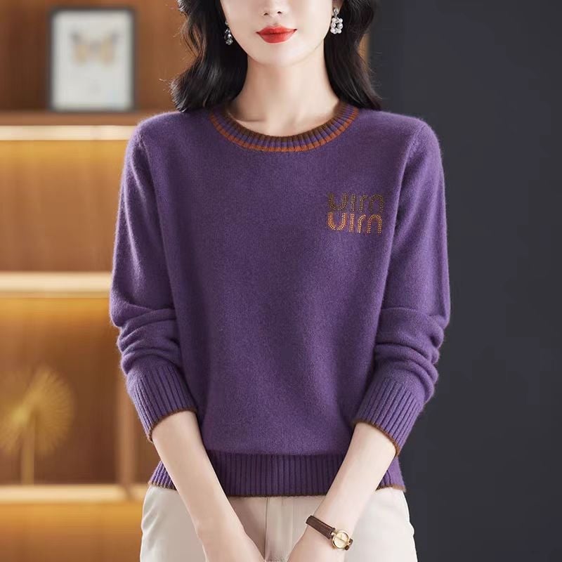 Pulover din lână pentru femei, gros, croială lejeră, guler semi-turtleneck, mâneci lungi, imprimeu text, toamna 2025