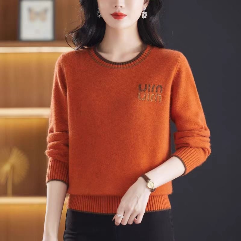 Pulover din lână pentru femei, gros, croială lejeră, guler semi-turtleneck, mâneci lungi, imprimeu text, toamna 2025