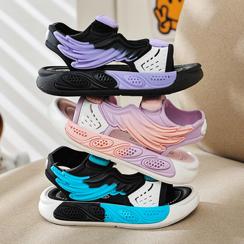 Sandale de plajă pentru copii, închidere Velcro, PVC partea superioară, PVC talpă, deget deschis, talpă antiderapant