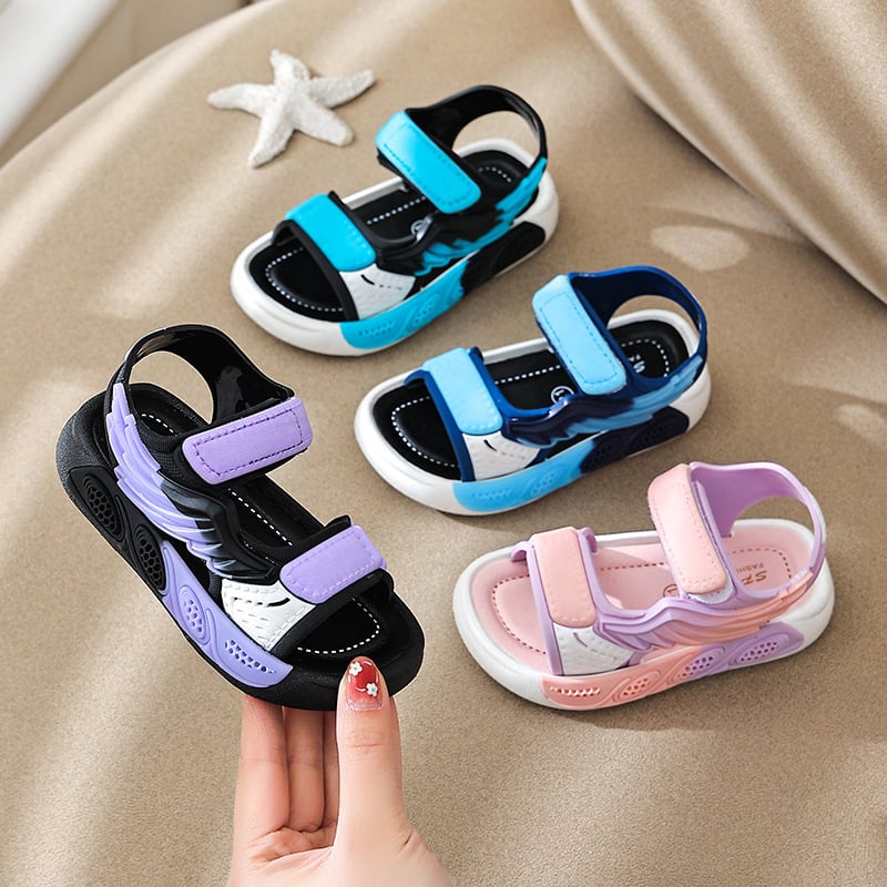 Sandale de plajă pentru copii, închidere Velcro, PVC partea superioară, PVC talpă, deget deschis, talpă antiderapant