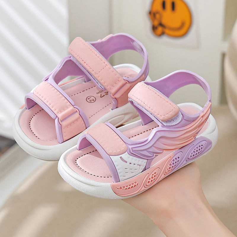 Sandale de plajă pentru copii, închidere Velcro, PVC partea superioară, PVC talpă, deget deschis, talpă antiderapant