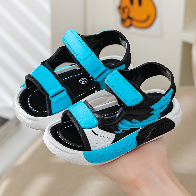 Sandale de plajă pentru copii, închidere Velcro, PVC partea superioară, PVC talpă, deget deschis, talpă antiderapant
