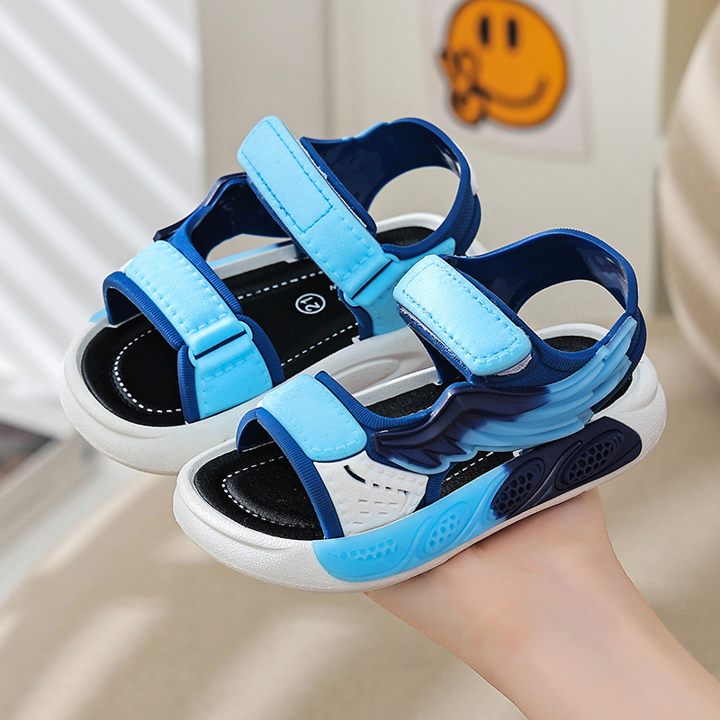 Sandale de plajă pentru copii, închidere Velcro, PVC partea superioară, PVC talpă, deget deschis, talpă antiderapant