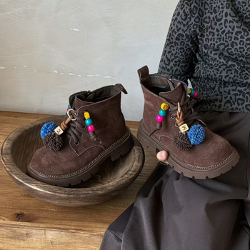 Dječje modne čizme, gornji dio od nubuk kože, gumena potplat, bočni zatvarač, niski zglob, unisex, korejski stil, za jesen/zimu/proljeće