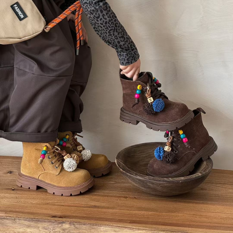 Dječje modne čizme, gornji dio od nubuk kože, gumena potplat, bočni zatvarač, niski zglob, unisex, korejski stil, za jesen/zimu/proljeće