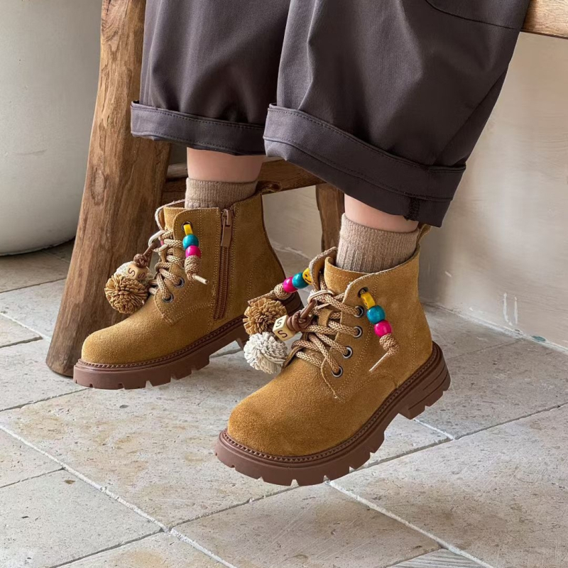 Dječje modne čizme, gornji dio od nubuk kože, gumena potplat, bočni zatvarač, niski zglob, unisex, korejski stil, za jesen/zimu/proljeće