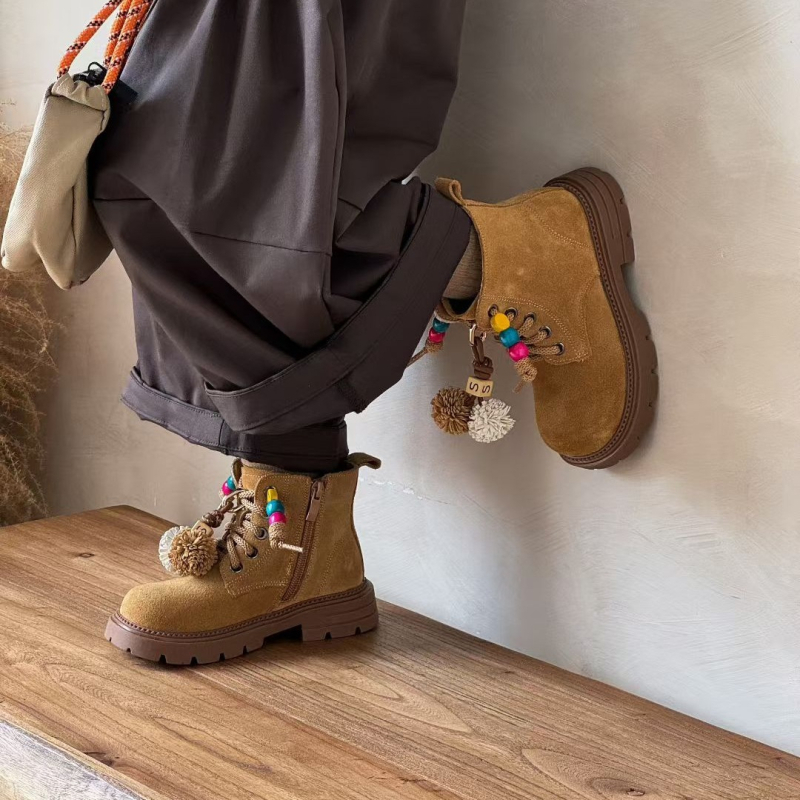 Dječje modne čizme, gornji dio od nubuk kože, gumena potplat, bočni zatvarač, niski zglob, unisex, korejski stil, za jesen/zimu/proljeće