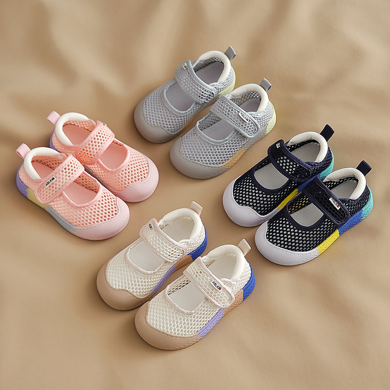 Sandale pentru copii, vară, din plasă respirabilă, închidere Velcro, talpă din cauciuc, pentru 12–36 de luni