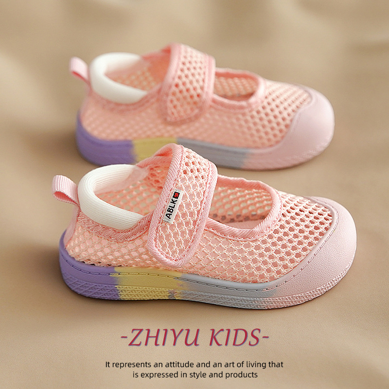 Sandale pentru copii, vară, din plasă respirabilă, închidere Velcro, talpă din cauciuc, pentru 12–36 de luni