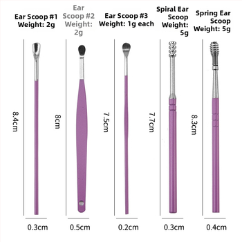 Nerezová oceľová sada 10 dielov ušných lyžičiek s úložnou krabičkou na odstránenie ušného mazu a masáž zvukovodu