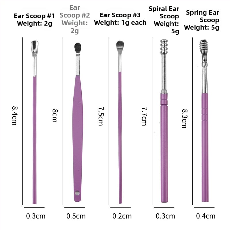 Nerezová oceľová sada 10 dielov ušných lyžičiek s úložnou krabičkou na odstránenie ušného mazu a masáž zvukovodu