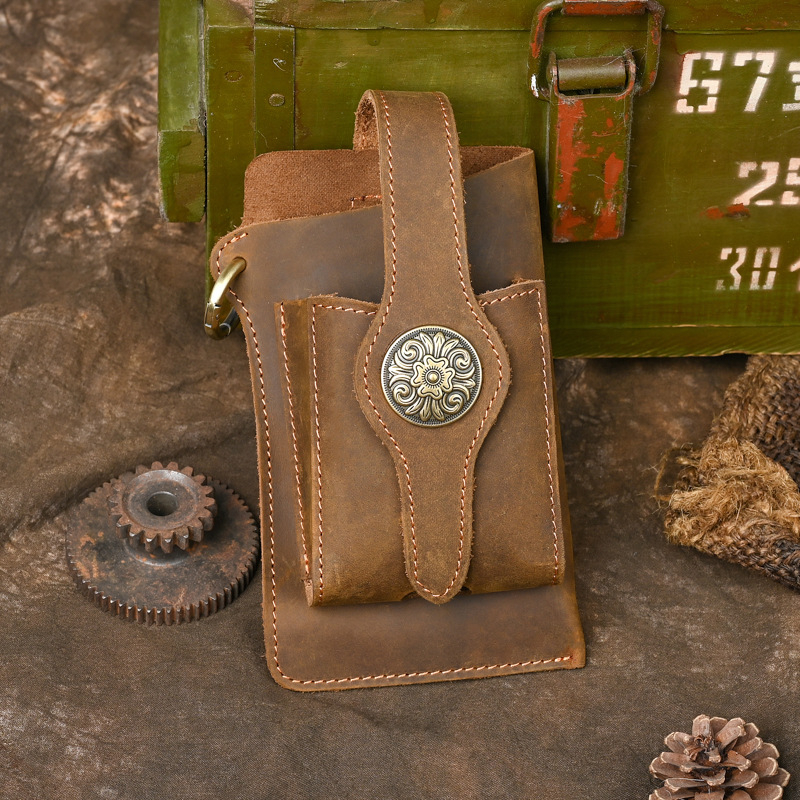 Gențiță de talie pentru bărbați din piele naturală, model YB020 Thunder Grass, stil literar și național, multifuncțională