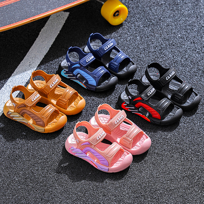 Sandale unisex pentru copii, partea superioară din PVC, talpă din PVC, imprimeu cu desene animate, închidere Velcro