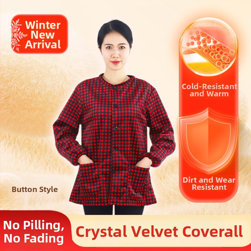 Κορεατικού στυλ ποδιά με μανίκια από κρυστάλλινο βελούδο, αντιβρωμιστικό ρουχισμό εργασίας, μοτίβο κύκλος/καρδιά