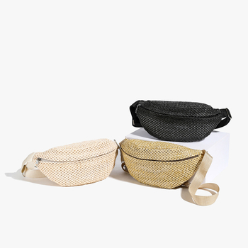 Mini pletena torbica za struk s naramenicom Cross-body (Stil: gradska jednostavnost; Materijal: pamuk i lan; Podstava: sintetička koža; Otvaranje: zatvarač; Unutarnja struktura: džep za ID)