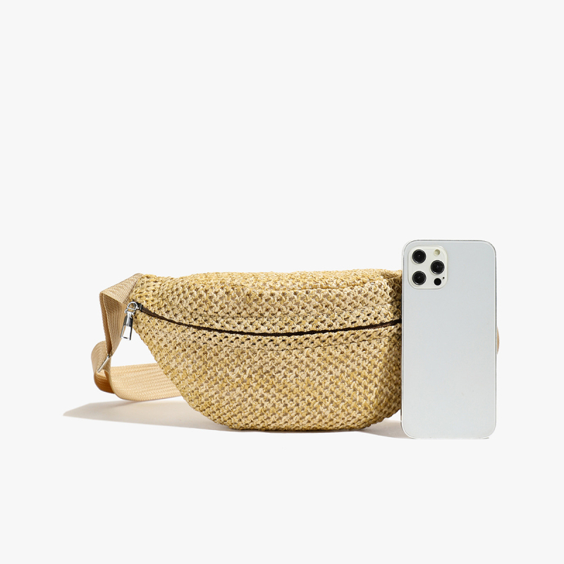 Mini pletena torbica za struk s naramenicom Cross-body (Stil: gradska jednostavnost; Materijal: pamuk i lan; Podstava: sintetička koža; Otvaranje: zatvarač; Unutarnja struktura: džep za ID)