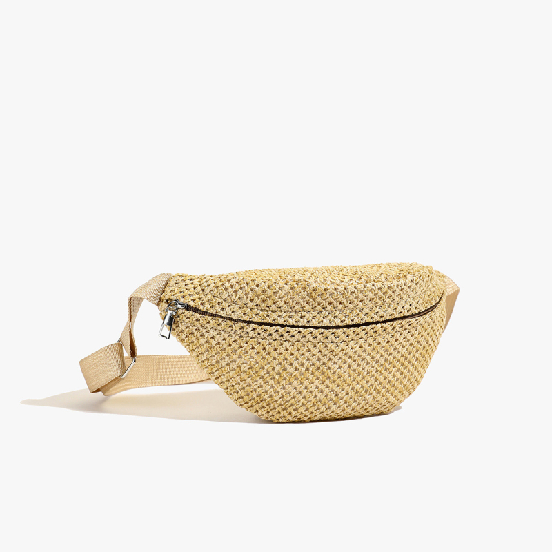 Mini pletena torbica za struk s naramenicom Cross-body (Stil: gradska jednostavnost; Materijal: pamuk i lan; Podstava: sintetička koža; Otvaranje: zatvarač; Unutarnja struktura: džep za ID)