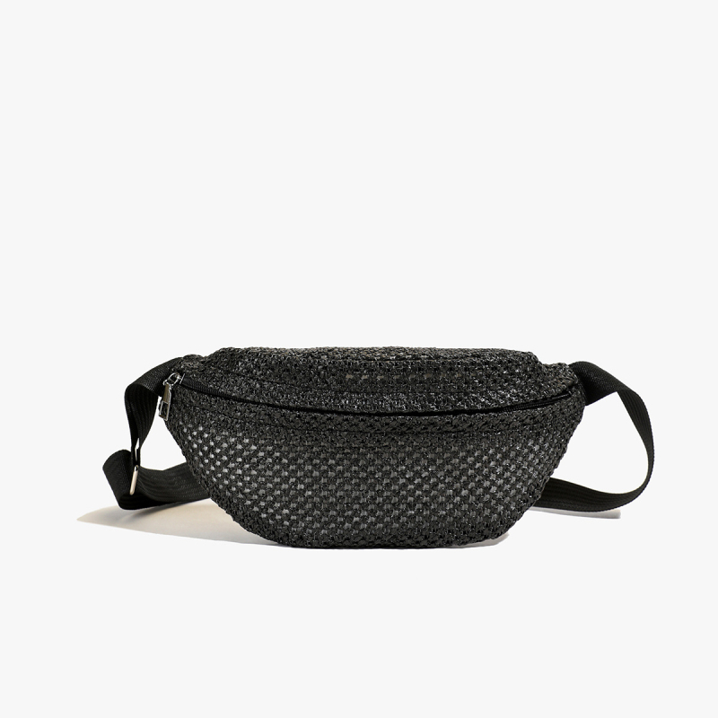 Mini pletena torbica za struk s naramenicom Cross-body (Stil: gradska jednostavnost; Materijal: pamuk i lan; Podstava: sintetička koža; Otvaranje: zatvarač; Unutarnja struktura: džep za ID)