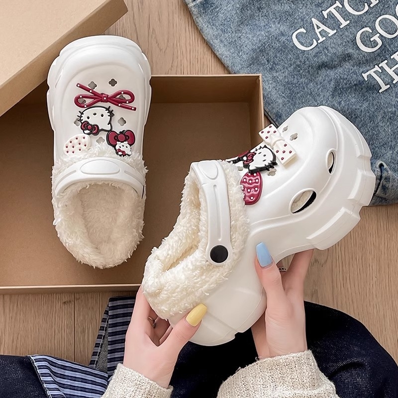 Ženske Crocs papuče s plišanim podstavkom, zimsko-jesenski model, debela potplata 6–7 cm, EVA gornji dio i potplat, protuklizne