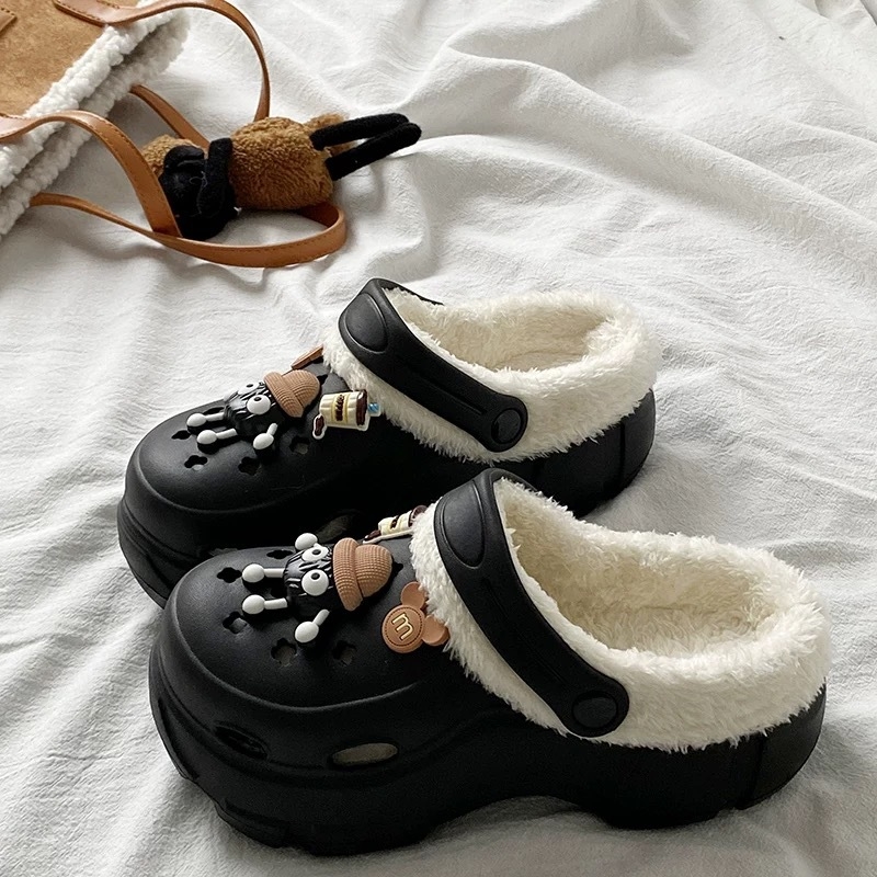 Ženske Crocs papuče s plišanim podstavkom, zimsko-jesenski model, debela potplata 6–7 cm, EVA gornji dio i potplat, protuklizne