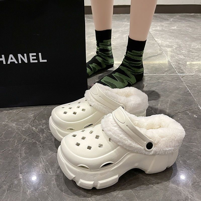 Ženske Crocs papuče s plišanim podstavkom, zimsko-jesenski model, debela potplata 6–7 cm, EVA gornji dio i potplat, protuklizne