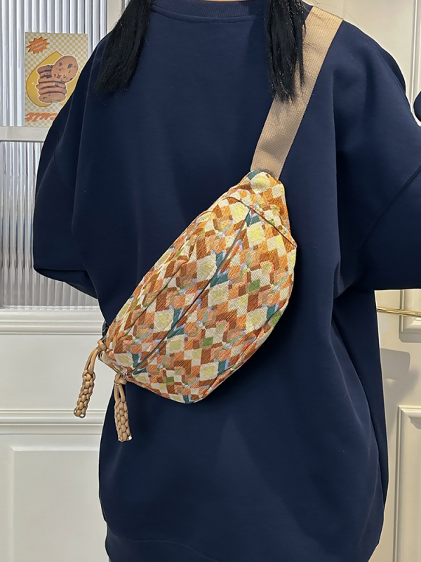 Geantă crossbody, formă dumpling, nailon, fermoar, buzunar pentru telefon, Primăvara 2025