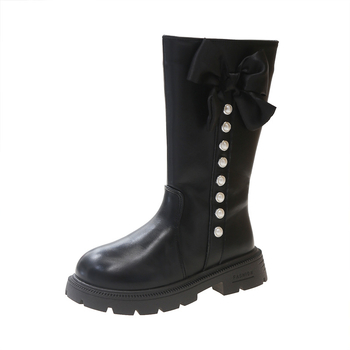 Cizme înalte pentru copii, toamnă-iarnă — exterior din piele sintetică; căptușeală din fleece; talpă din Cauciuc; fermoar lateral; talpă antiderapantă.