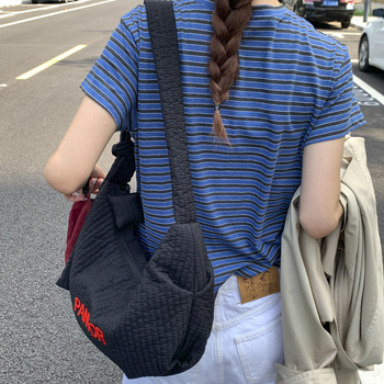 Geantă din pânză pentru femei, stil dumpling, fermoar, căptușeală din poliester, buzunar pentru telefon