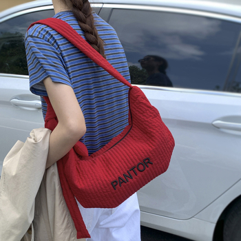 Geantă din pânză pentru femei, stil dumpling, fermoar, căptușeală din poliester, buzunar pentru telefon