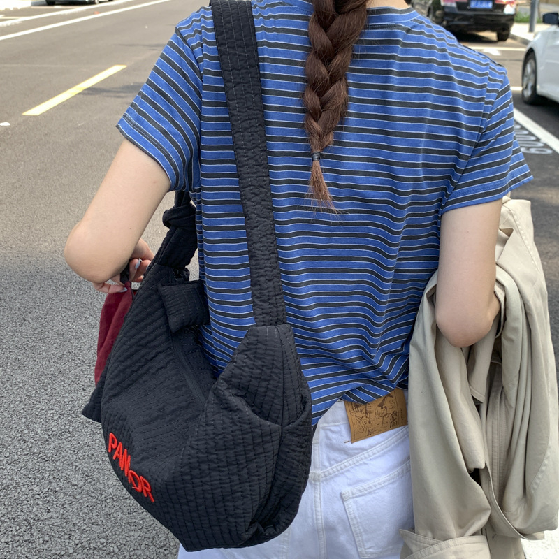 Geantă din pânză pentru femei, stil dumpling, fermoar, căptușeală din poliester, buzunar pentru telefon