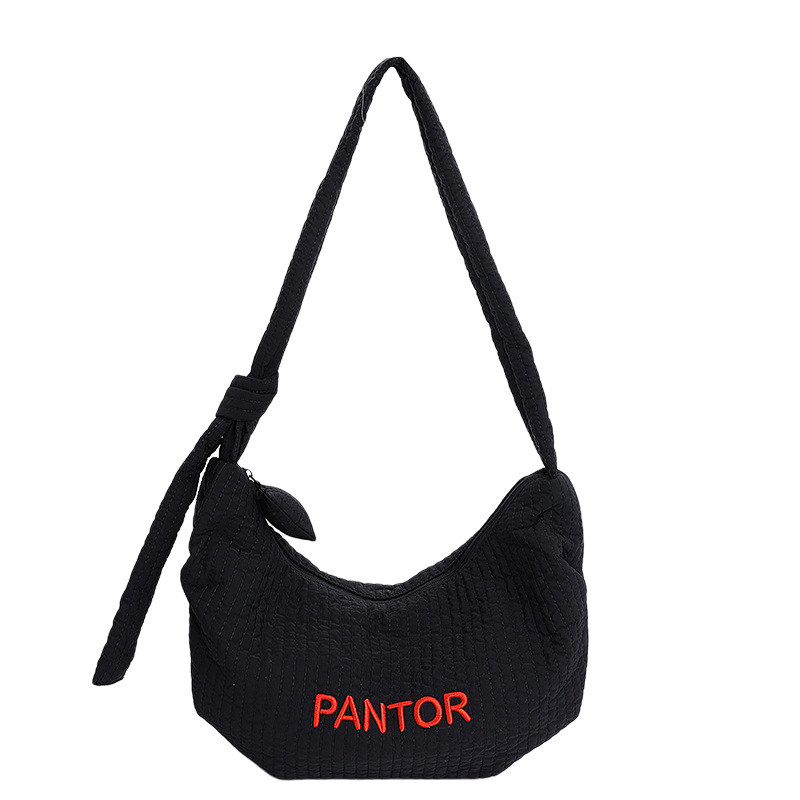 Geantă din pânză pentru femei, stil dumpling, fermoar, căptușeală din poliester, buzunar pentru telefon