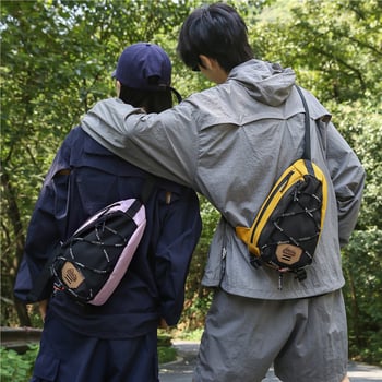 Geantă piept nylon, model carouri, stil urban, crossbody, fermoar, buzunar intern pentru telefon