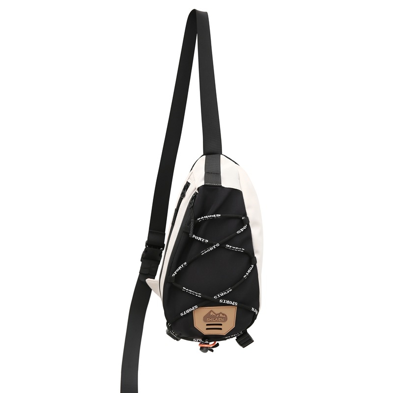 Geantă piept nylon, model carouri, stil urban, crossbody, fermoar, buzunar intern pentru telefon