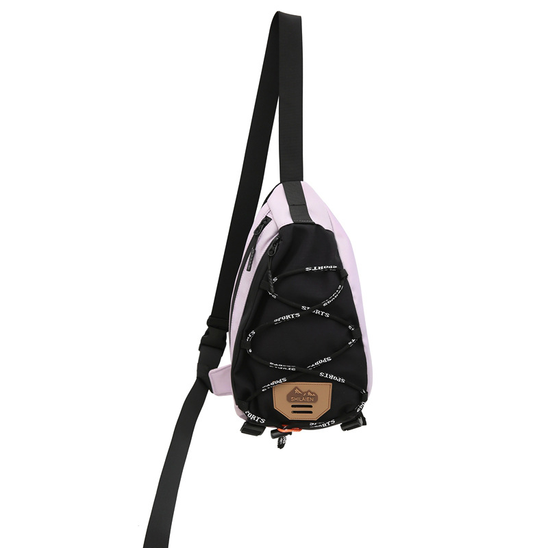 Geantă piept nylon, model carouri, stil urban, crossbody, fermoar, buzunar intern pentru telefon