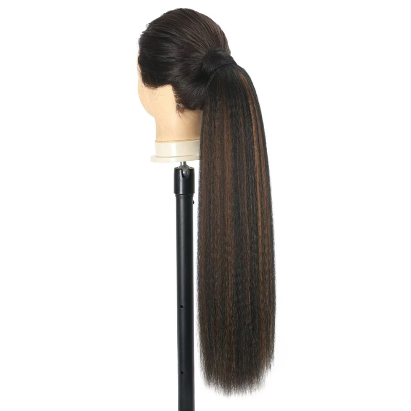 Paruka s Velcro zatvaračem, rep kosa Yaki Straight tekstura, vlakna otporna na visoke temperature, mehanizam izrade, nije za bojanje ili peglanje