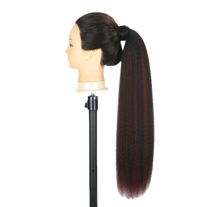 Paruka s Velcro zatvaračem, rep kosa Yaki Straight tekstura, vlakna otporna na visoke temperature, mehanizam izrade, nije za bojanje ili peglanje