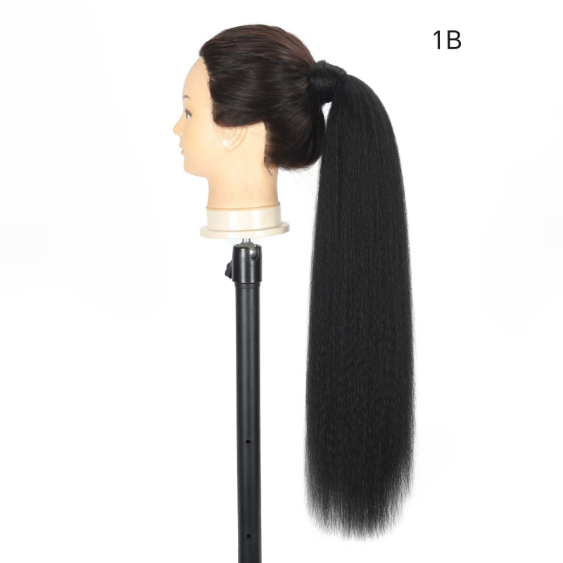 Paruka s Velcro zatvaračem, rep kosa Yaki Straight tekstura, vlakna otporna na visoke temperature, mehanizam izrade, nije za bojanje ili peglanje