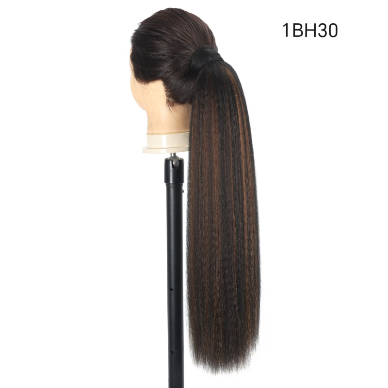 Paruka s Velcro zatvaračem, rep kosa Yaki Straight tekstura, vlakna otporna na visoke temperature, mehanizam izrade, nije za bojanje ili peglanje