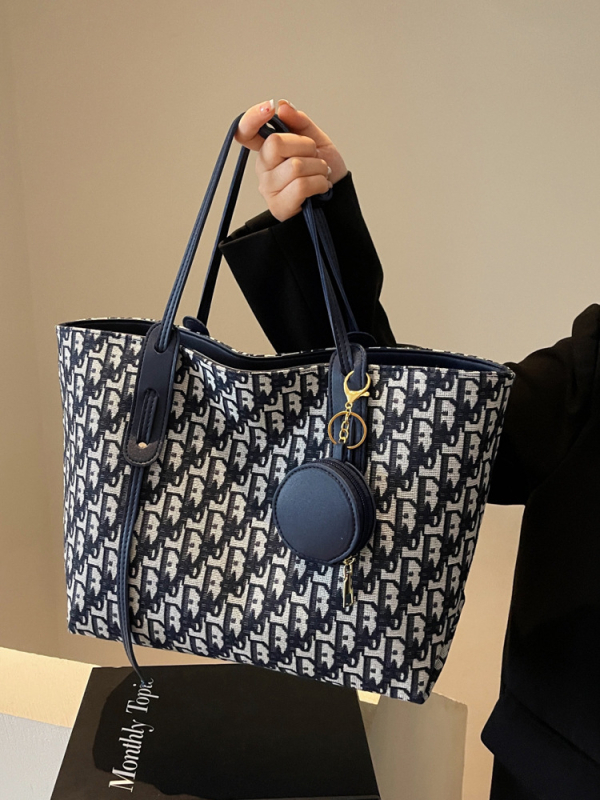 Blue clickon Tote torba u urbano jednostavnom stilu, oblik kanta, PU materijal, zatvarač